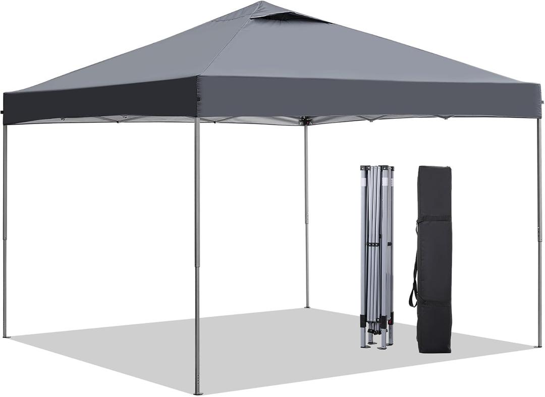 GDY 10x10 Pop Up Canopy Tent, Easy Set up Outdoor Silver Coated Beach Gazebos, Carpas for Pool, Events, Parties, and Camping, Grey.