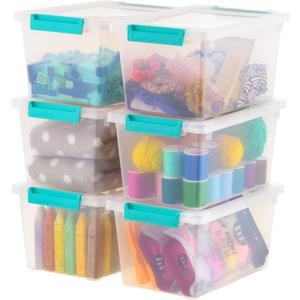 IRIS USA 4 Qt. Plastic Storage Bins Containers with Lids, 6 Pack, Small Sensory Bin, Craft Storage, Craft Organizers & Storage, Organizing Container for Home, Office & Art Supplies, Stackable, Clear