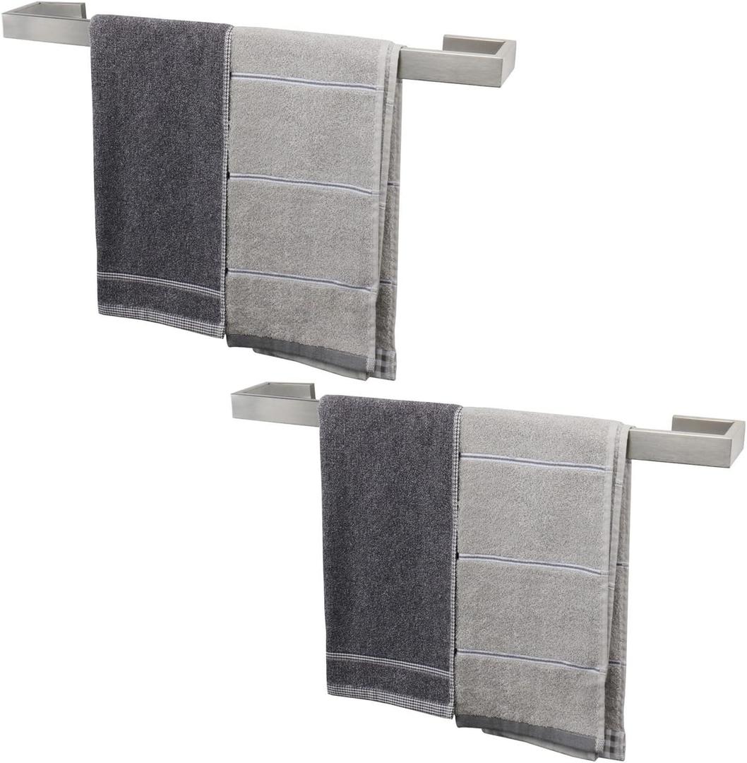 TocTen Bath Towel Rack - 2 Pack Square Base Thicken SUS304 Stainless Steel Towel Bar for Bathroom, Bathroom Bar Accessories Towel Rod Heavy Duty Wall Mounted Towel Holder(Brushed Nickel, 24 Inch)