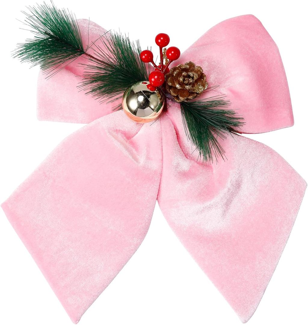 allgala Christmas Decorative Velvet Bows for Wreath Garland Christmas Tree-2 Pack-10 (20x25cm)-Pink-XBW92209