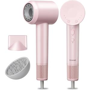 Hair Dryer, High-Speed Ionic Low Noise Blow Dryer with Brushless Motor for Fast Drying, Thermo-Control Quiet Compact Pink Hair Blow Dryers with Magnetic Diffuser for Curly Hair for Home Travel Salon