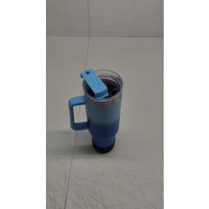 64 oz Tumbler with Handle, Stainless Steel Insulated Travel Mug Iced Coffee Cup with Lids and Straw, Water Bottle Jug for Gym, Office, Home, Dishwasher Safe, BPA Free(Light & Deep Blue)