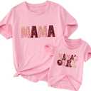 MODNTOGA Mommy and Me Matching Tee Tops Mama's Girl Summer T-Shirt Mother and Daughter Gift Crewneck Family Shirts (Mama Pink, M)
