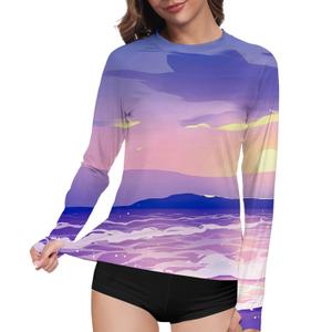 TOIUUI Women Rash Guard Long Sleeve UPF 50+ UV Protection Quick Dry Water and Cooling Sun Swim Shirts QYY24025 Purple Ocean XL (XL)