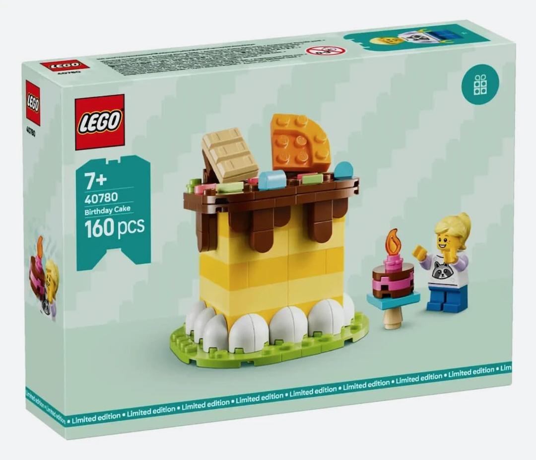 LEGO Birthday Cake Building Set 40780, 160 Pieces, Ages 7+, Yellow Layered Cake with Minifigure
