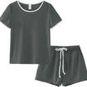 VENTELAN Women's Shorts Pajama Set Short Sleeve Sleepwear Nightwear Pjs with Pocket,S-XXL (M)