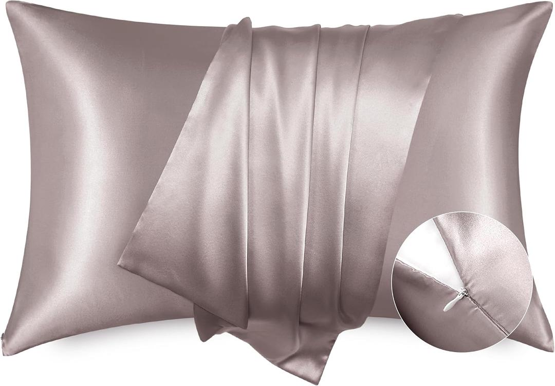 Bedsure Satin Pillowcase with Zipper, Similar to Silk Pillow Cases 2 Pack, Satin Pillow Cases King, Silky & Soft Bedding Pillow Covers for Hair and Skin, Gifts for Women Men, Dusty Rose, 20x36 Inches