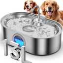 3.4Gal Dog Water Fountain for Large Dogs, 13L Stainless Steel Large Pet Fountain with Deeper & Wider Drinking Area, Automatic Dog Water Bowl Dispenser with Water Window & LED, Super Quiet (Silver)
