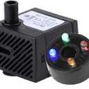 Submersible Water Pump with Lights, 150 L/H Fish Tank Ultra Quiet Mini Small Pump 4 Colorful LED Light Lift 1.5ft Aquarium Home Fountain Pond Outdoor Feature Statuary Gardens Hydroponics Waterfall