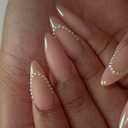 French Tip Press on Nails Almond Medium Nude Glossy False Fake Nails Press ons Full Cover Artificial Stick on Nail with White Pearls French Design Fake Nail 24Pcs Reusable for Women