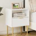 Night Stand, Modern Nightstand with Drawers, Bedside Table, Gold Small Side Table for Bedroom, Living Room End Table (White Stripe, 1 Drawer)