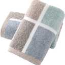 sense gnosis Blue Hand Towel Set of 2 Soft 100% Cotton Checkered & Striped Pattern Terry Absorbent Decorative Hand Towel for Bathroom 13x 29 Inch