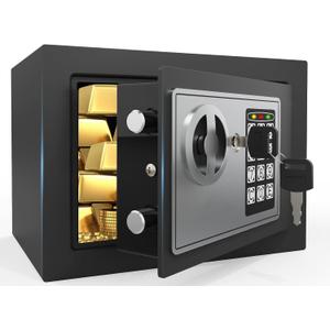 PATRON Small Safe Box for Money with Code and KeysSolid Mini Safe for Kids with Digital Electronic Security Keypad for Home Office Hotel,Personal Money Safes for Cash,0.236 Cuft (Black)