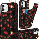 Petitian for iPhone 11 Case with Wallet - Women Girls Cute Girly Aesthetic Unique Design Leather Credit Card Holder Cardholder Stand Wristband for iPhone 11, Cherry