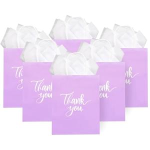 50 Pack Medium Sized Lavender Purple Gift Bags Thank You Paper Bags with Handles 10''x8''x4'' and 50 White Tissue Paper for Business, Wedding Baby Shower Birthday Party Favors, Christmas Gifts