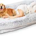 Human Dog Bed XL 79"x44"x12.5" - Shared Orthopedic Dog Bed for Adults & Pets, Large Size Faux Fur Pet Bed, Removable Washable Cover, Light Grey