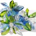 Fennco Styles Unique Multi-Flower Crystal Design Decorative Napkin Rings, Set of 4  Floral Napkin Holders for Home, Dining Table, Holiday Dcor and Special Occasions (Blue Multi)