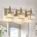 Crystal Bathroom Vanity Light Gold Chrome 3-Light Modern Bathroom Lighting Fixtures Over Mirror Square Wall Sconce