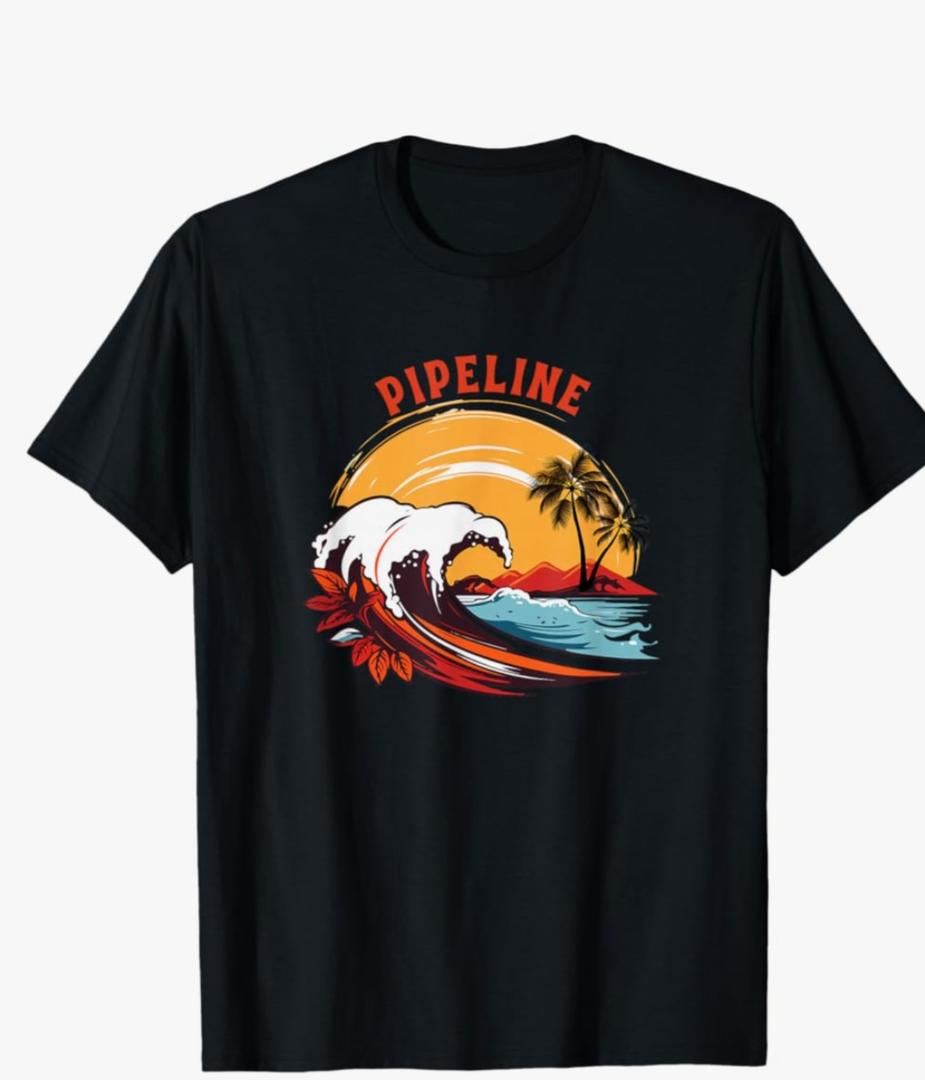 Retro Sunset Pipeline Hawaii Summer Surfing T-Shirt S