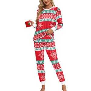 KFUBUO Christmas Pajamas Set for Women 2 Piece Long Sleeve Lounge Sets Girls' sleepwear wiht Pockets (Medium, Red Knit Print)