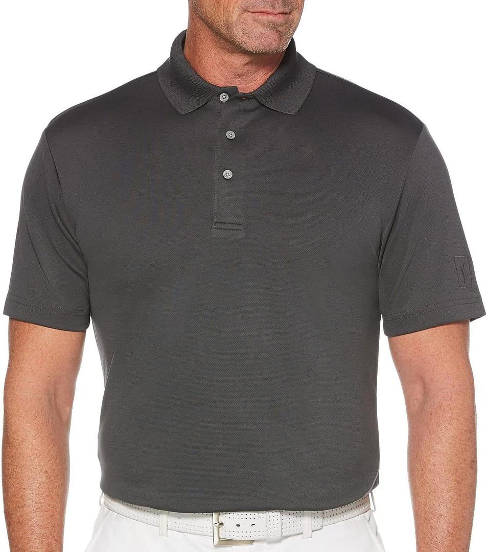 PGA Tour Men's Airflux Solid Mesh Short Sleeve Classic Golf Polo Shirt