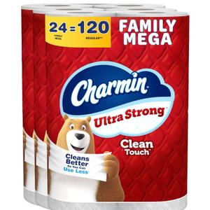 Charmin Ultra Strong Clean Touch Toilet Paper, 24 Family Mega Rolls = 120 Regular Rolls