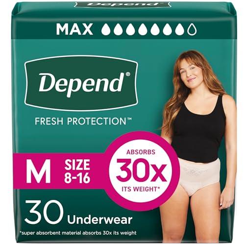 Depend Fresh Protection Adult Diapers, Incontinence & Postpartum Bladder Leak Underwear for Women, Disposable, Maximum, Medium, Blush, 30 Count,  M