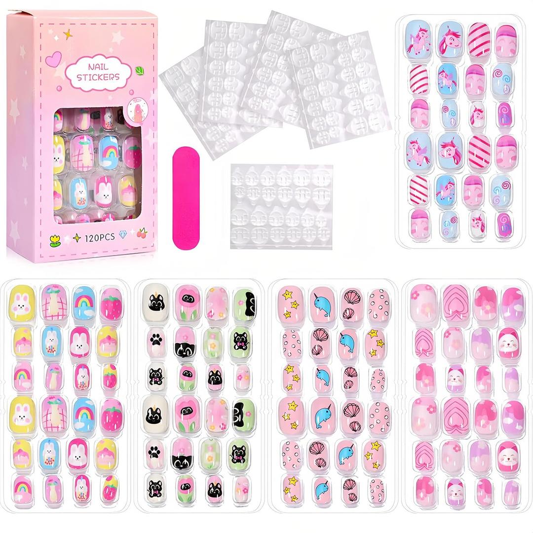 120PCS Press On Nails for Kids,Full Cover Girl Fake Nails,Short False Nail Stick On Nail for Kid,Suitable for Kid Sleepovers Stuff with Fingernail Flie and 60Pcs Adhesive Tabs.02 120PCS Press On Nails for Kids,Full Cover Girl Fake Nails,Short False Nail Stick On Nail for Kid,Suitable for Kid Sleepovers Stuff with Fingernail Flie and 60Pcs Adhesive Tabs.02