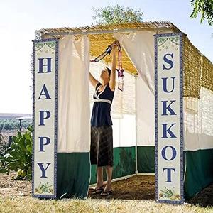 Sunwer Happy Sukkot Porch Sign Sukkah Jewish Hebrew Outdoor Indoor Photo Booth Backdrop Front Porch Wall Yard Mantle Fireplace Decoration