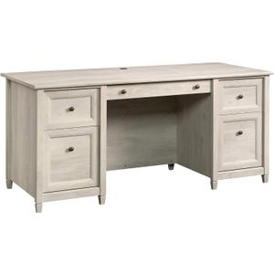 Sauder Edge Water Executive Desk, Chalked Chestnut, 65" Home Office Desk with Storage