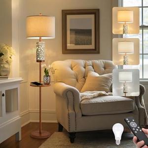 OYEARS Dimmable Farmhouse Floor Lamp for Living Room, 2-in-1 Rustic Floor Lamp with Main&Night Light,Linen Shade&Dual Switches, 65" Standing Lamp for Bedroom Office Corner Dining Room, Wood Pole Lamp