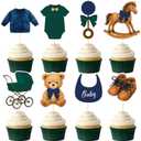 FunooFuno 48 Pcs Green Blue Tartan Plaids Decorations Bear Baby Shower Cake Toppers Vintage Tartan Preppy Bear Cake Toppers for Baby Shower Birthday Party Decorations, 8 Styles