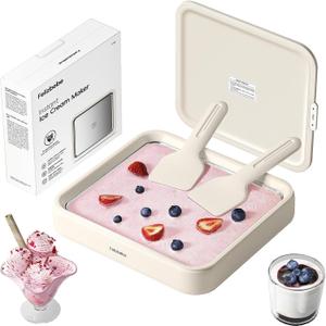 Rolled Ice Cream Maker, Felizbebe Instant Ice Cream Roller Tray with Lid and 2 Spatulas, Food Grade Premium Stainless Steel Cold Plate No-electricity for Fun Family Activities, DIY Parent-Child Time