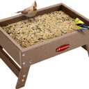 Kingsyard Ground Bird Feeder for Outdoors - Recycled Plastic Platform Feeder for Wild Birds, Squirrels, Chicken, 5 LBS Large Capacity, Brown