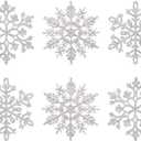 XmasExp 80mm/3inch Glitter Snowflake Ornaments Set mini Christmas Tree Hanging Plastic Decoration for Xmas Party Wedding Anniversary Window Door Home Accessories (30pcs,Silver)