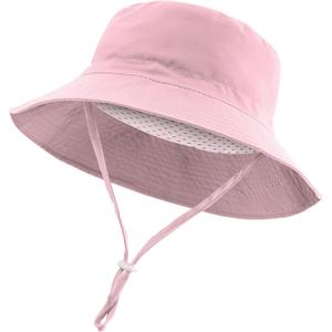 Windproof Lightweight Baby Sun Hat UPF 50+ Bucket Hat with Wide Brim, Beach Hat Boys Girls with Adjustable Strap (2-7 Years, Pink)