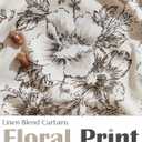 jinchan Floral Linen Tier Curtains 36 Inch Farmhouse Cafe Curtains Tie Top Botanic Drapes for Small Windows Over Sink for Kitchen Country Rustic Laundry Room Bathroom RV 2 Panels Black on Beige