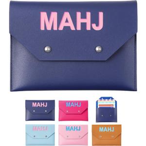 Leather Mahjong Card Clutch Holder Pouch for Cards Mahjong Accessories Protective Cover Case with Secure Closure Ideal Gift for Lover Playing Game Night(8x6 Inch,Navy Blue)
