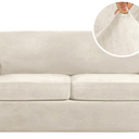 H.VERSAILTEX Real Velvet Plush 3 Piece Stretch Sofa Covers Couch Covers for 2 Cushion Couch Sofa Slipcovers Width Up to 90 Inch Feature Thick Soft Stay in Place (Large Sofa, Ivory)