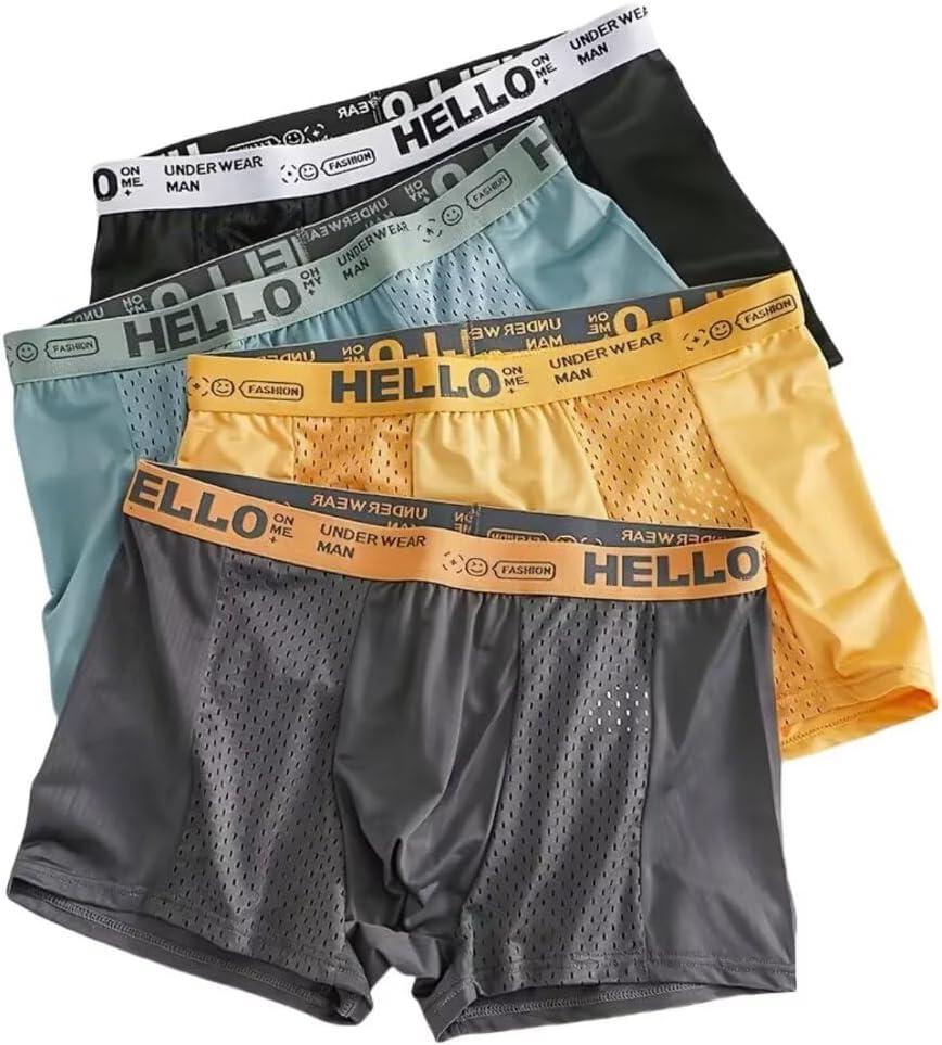 Men's Mesh Ice Silk Underwear Box Briefs Breathable Underwear Trunks Underpanties Multipacks (X-Large, 4pcs Mixed Color 01)