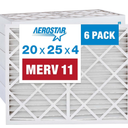 Aerostar 20x25x4 MERV 11 Pleated Air Filter, AC Furnace Air Filter, 6-Pack (Actual Size: 19 1/2"x24 1/2"x3 3/4")