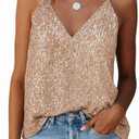 EUDOLAH Sequin Tops for Women Sparkle Camisole Shimmer Sleeveless V Neck Tanks Sexy Party Cami Going Out Outfits (L)