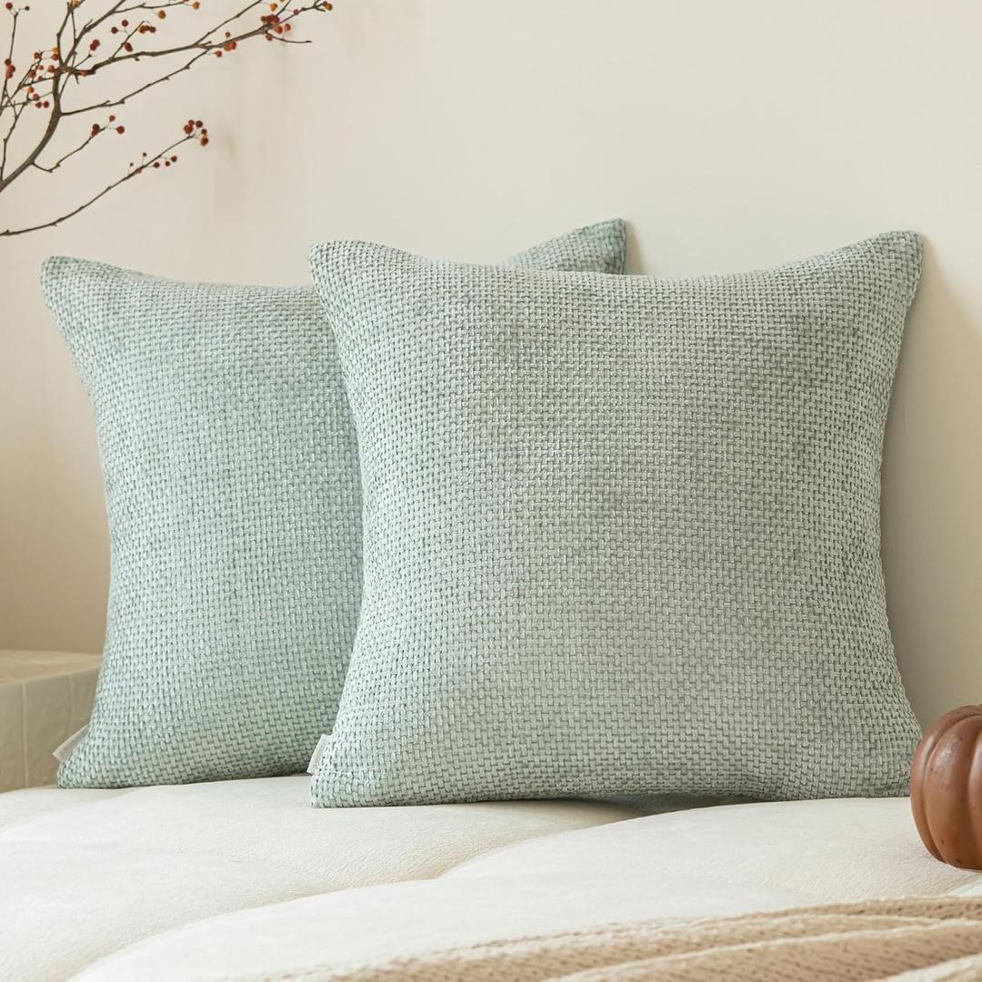 a moment Light Green Chenille Throw Pillow Covers 18x18 Inch Pack of 2 Modern Decorative Throw Pillow Covers Farmhouse Cross Covers Home Decor for Sofa Bedroom Living Room