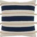 SARO LIFESTYLE Naviguer Collection Rope Appliqu Throw Pillow Cover, 18", Navy Blue