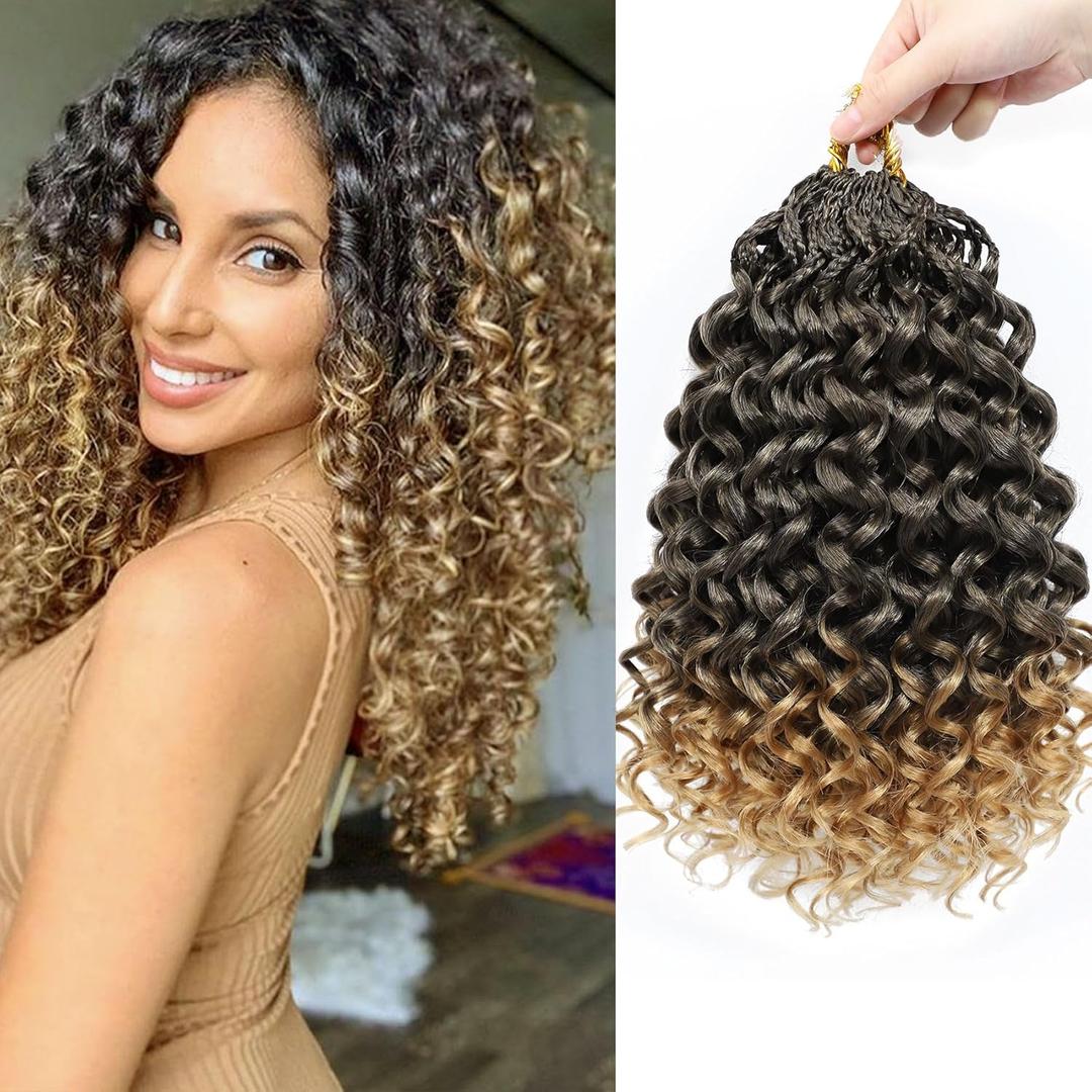 7 Packs Gogo Curl Crochet Hair for Women 14 Inch Pre-Twisted Curly Crochet Hair Deep Ocean Beach Curl Crochet Braids Synthetic Braiding Hair Extensions (14 Inch, 1B/27)