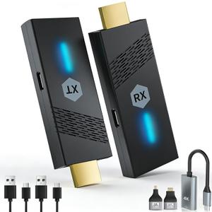 2026Upgrade Wireless HDMI Transmitter and Receiver, Plug&Play 2.4G/5G Wireless HDMI Extender Kit, 492ft/150m, 4K Decode 1080P@60Hz, Work for Video/Audio to Monitor from Laptop/PC/Projector