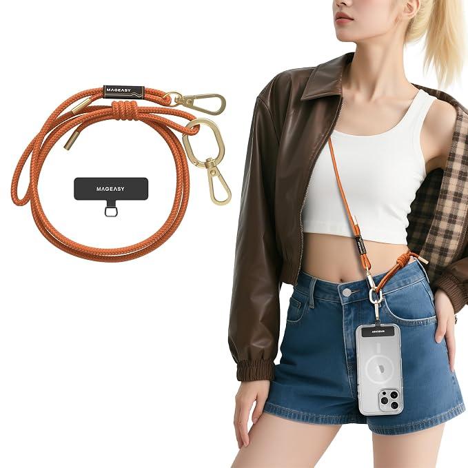 MAGEASY Universal Cell Phone Lanyard - Anti-Theft Rope Crossbody Phone Strap for iPhone 17 Pro Max & Most Smartphones, for Men & Women | 6mm Khaki