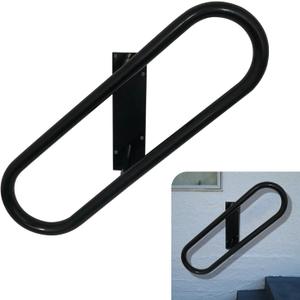 Left Side Wall Mounted handrail for 1-3 Steps,Heavy Duty Hand Railing Grab Bars, Oval-Shape Safety Handle for Garage, Porch, Garden, Stair. (25" Left Handed Oval Black)