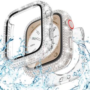 Goton 40mm Waterproof Bling Case for Apple Watch Screen Protector SE 3/2/1,Series 6/5/4 40 mm, Sparkling PC Front Bumper & Hollow Back for iWatch Cover, Splash-Resistant, Easy Install (Clear)