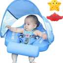 Mambobaby Float with Canopy Size Improved Non Inflatable Infant Baby Pool Float Smart Mambo Float Swim Trainer Add Tail Baby Swim Float Mambo Baby Float Solid Air Free Water Waist Swimming Ring (Sealion Blue)